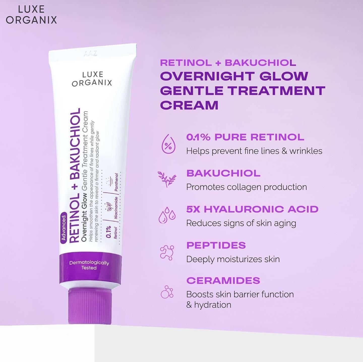 Luxe Organix Retinol + Bakuchiol Overnight Glow Gentle Treatment
