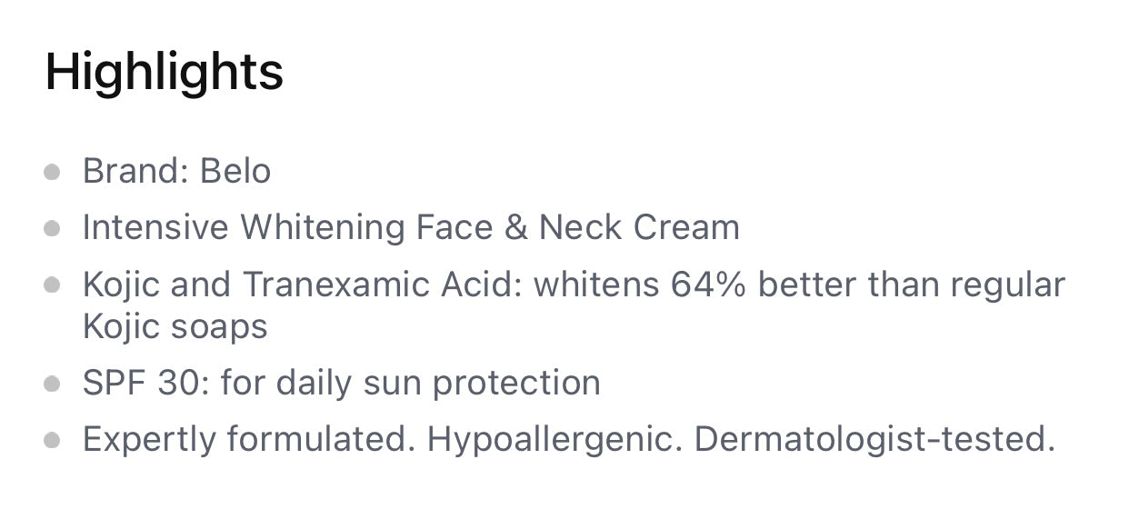 Belo Intensive Whitening Face & Neck Cream - Kojic Acid + Tranexamic Acid SPF30 - 50g - My Care Kits