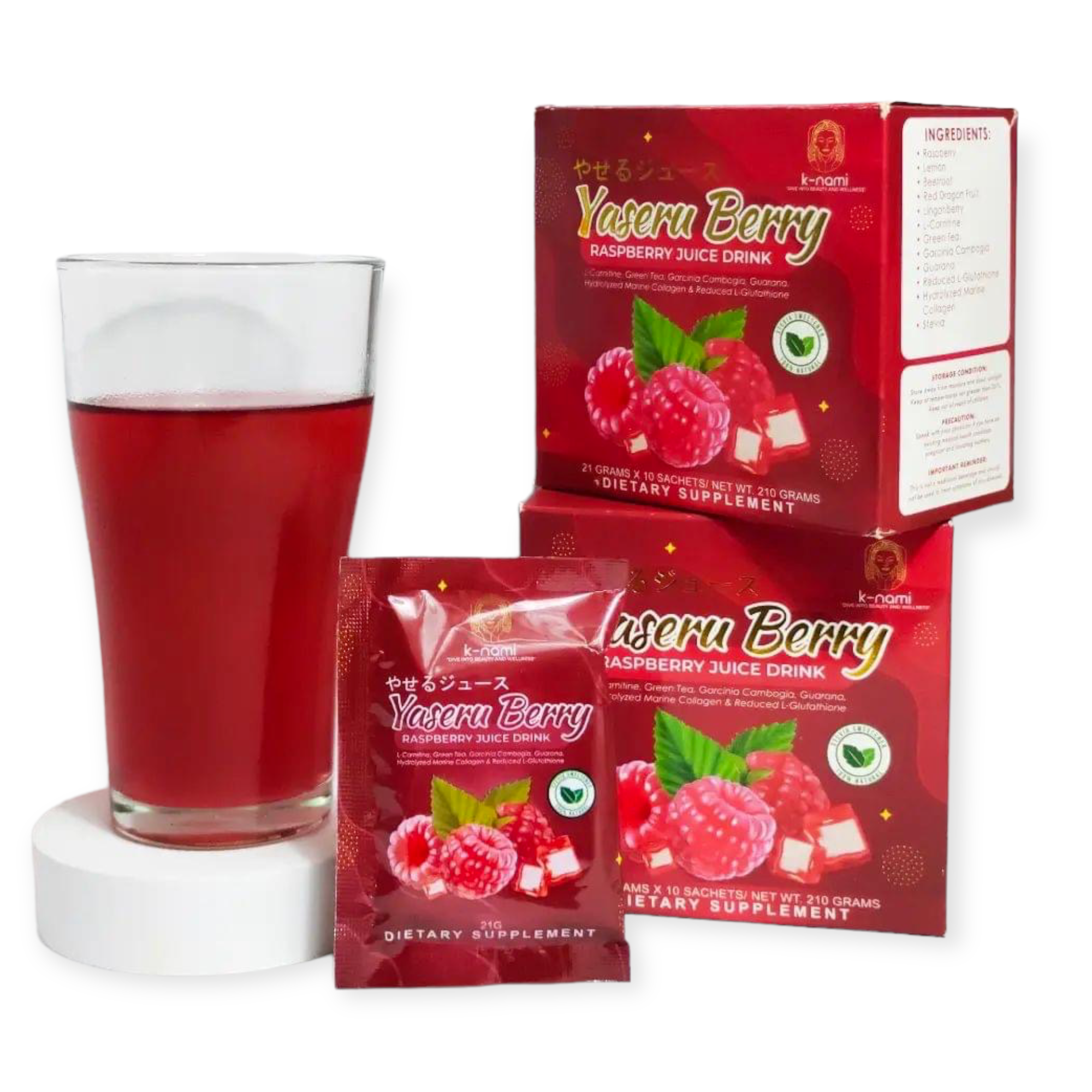 Yaseru Berry - Raspberry Juice Drink - Beauty Juice 21 g x 10