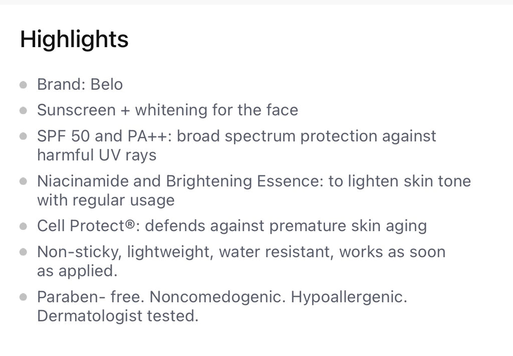 Belo SunExpert Whitening Sunscreen SPF50 50mL - My Care Kits