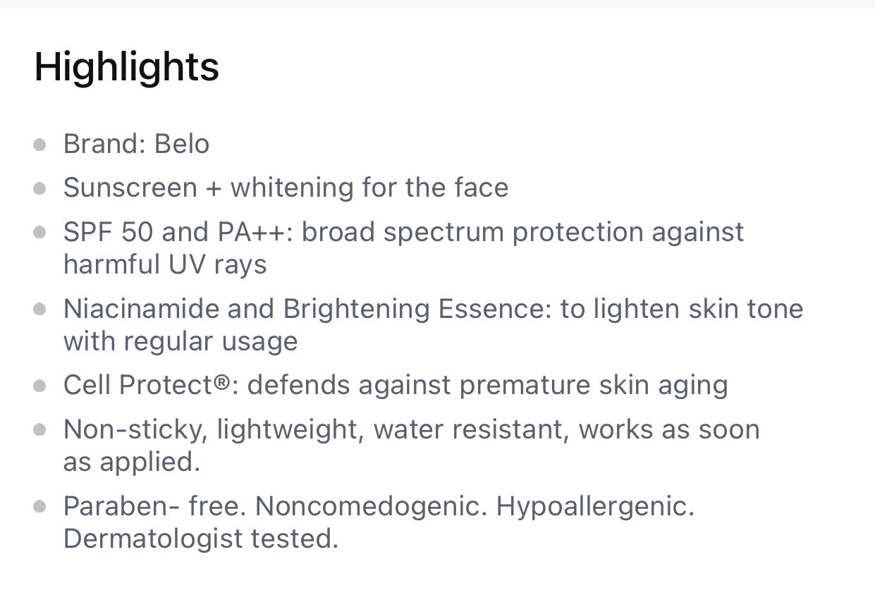 Belo SunExpert Whitening Sunscreen SPF50 50mL - My Care Kits