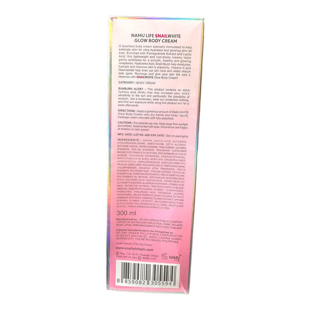 Snail White - Glow Body Cream - Pomagranate Extract AHA Niacinamide - Body Cream 300ml - My Care Kits