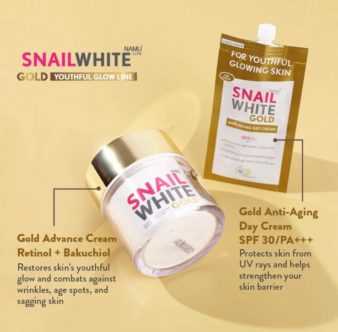 SnailWhite Gold Anti-Aging Day Cream SPF 30 - sachet 7 ml - My Care Kits