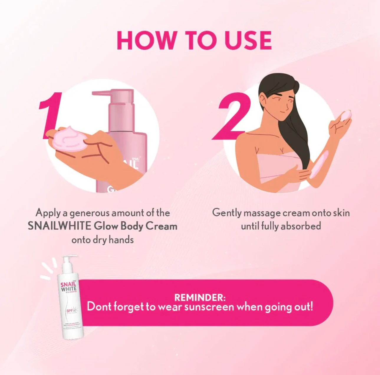 Snail White - Glow Body Cream - Pomagranate Extract AHA Niacinamide - Body Cream 300ml - My Care Kits
