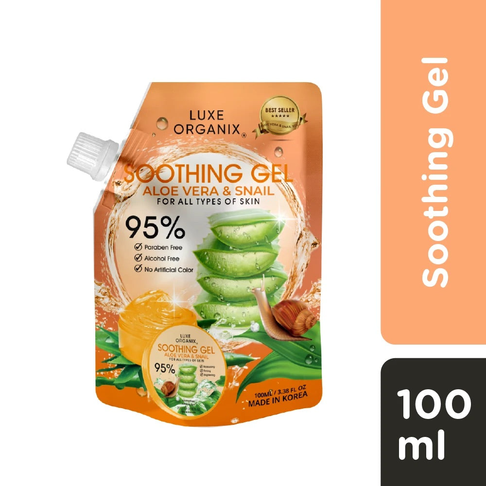 Luxe Organix Aloe Vera and Snail Soothing Gel 95% - 100ml ( ORANGE ) - My Care Kits