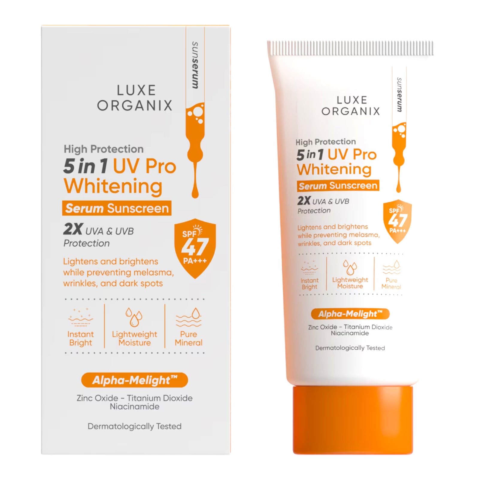 Luxe Organix 5in1 UV Pro Whitening Serum Sunscreen SPF 47 PA+++ 40mL ( Orange )