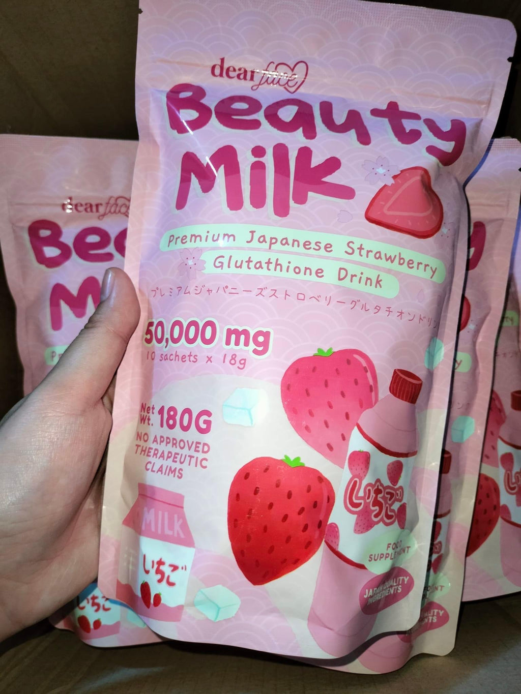 Beauty Milk Premium Japanese STRAWBERRY Glutathione Drink 10 x 18g - My Care Kits