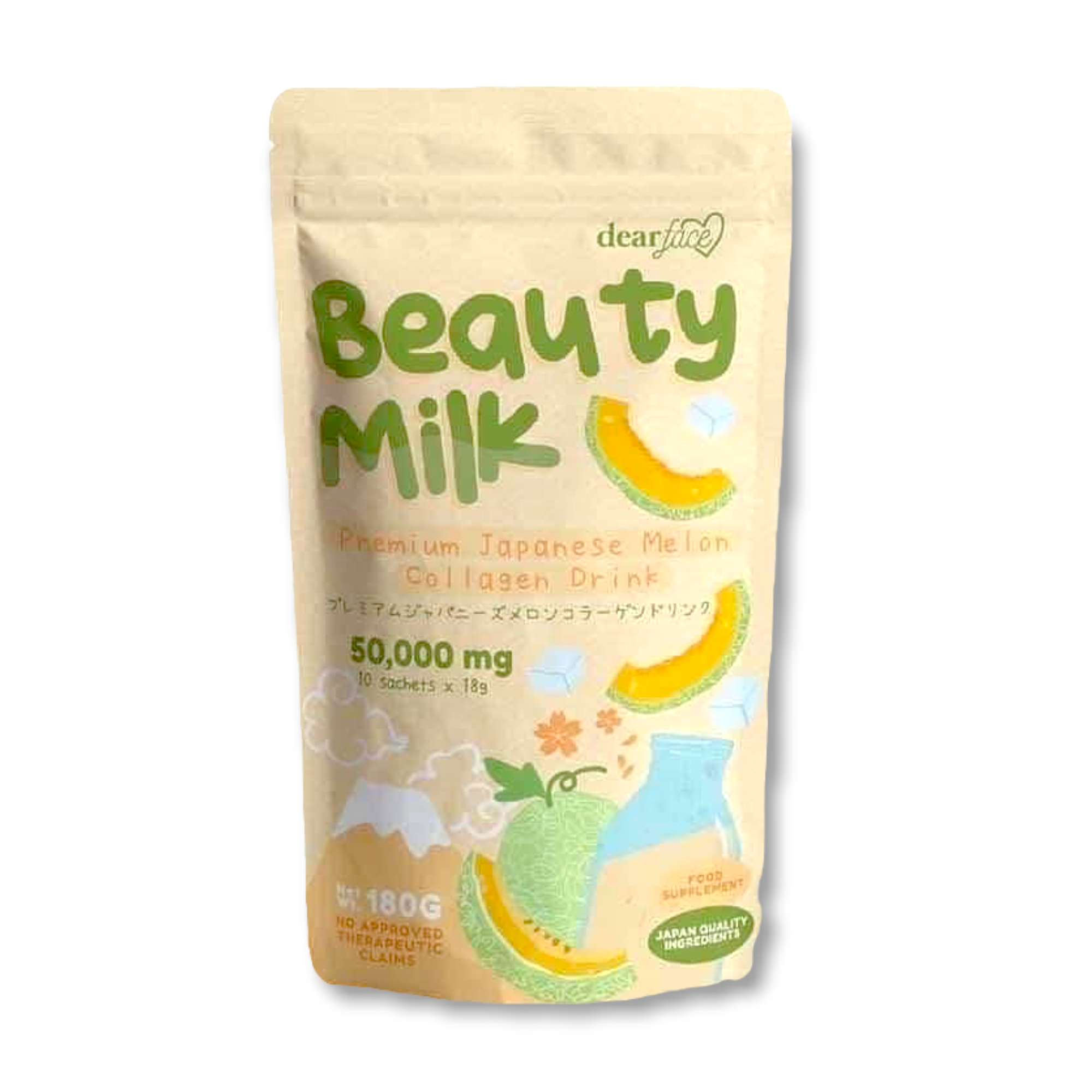 Dear Face - Beauty Milk Premium Japanese Collagen Drink MELON - 10 x 18g - My Care Kits