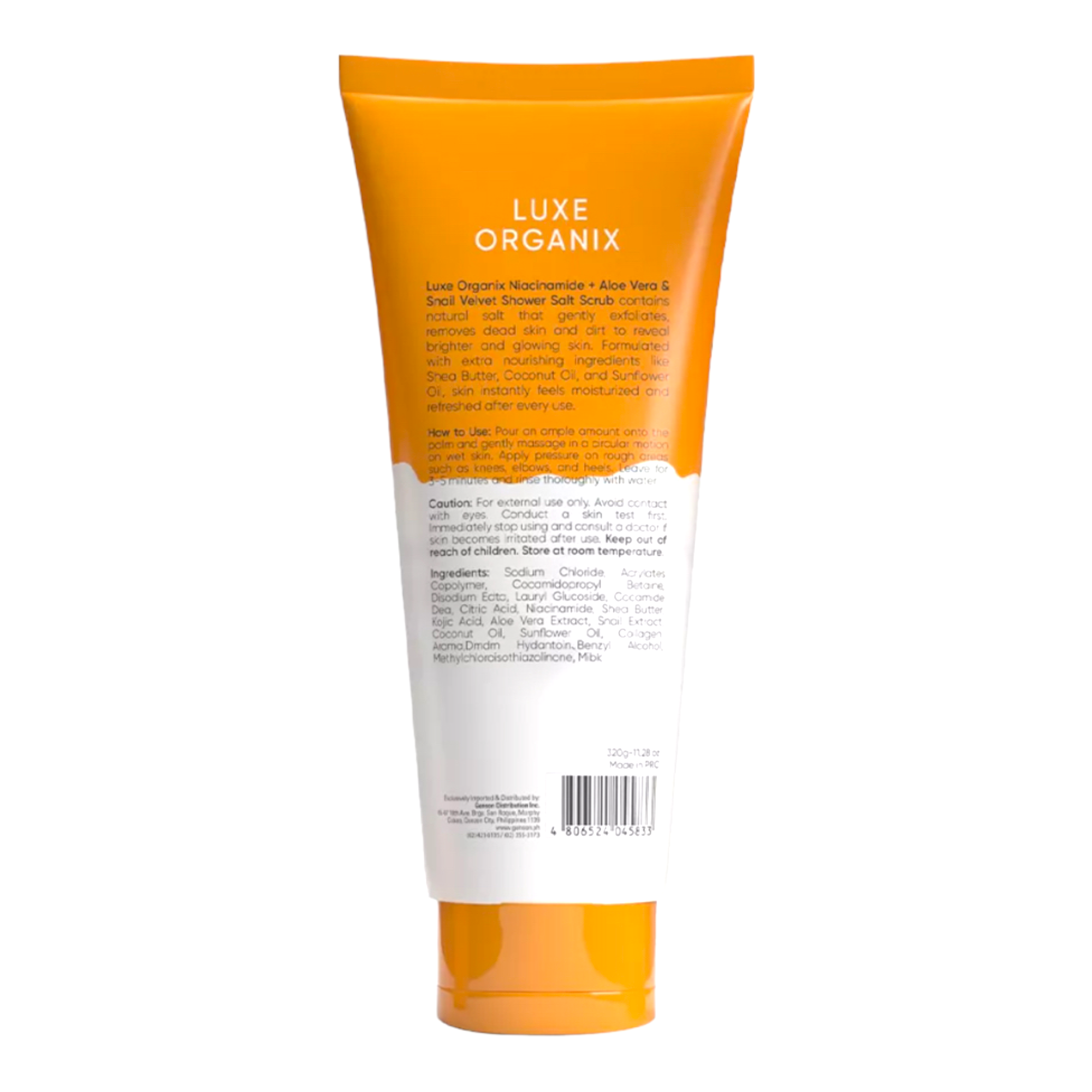 LUXE ORGANIX Niacinamide + Aloe Vera & Snail Velvet Shower Salt Scrub 320g - ( YELLOW ) - My Care Kits