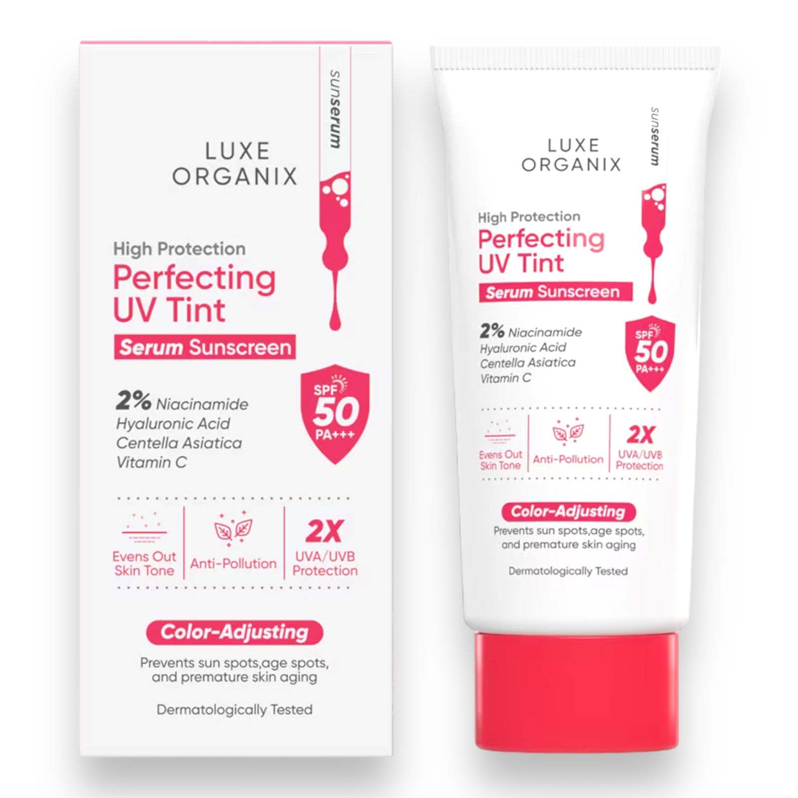 Luxe Organix Perfecting UV Tint Serum Sunscreen SPF 50 PA +++ 40g ( PINK )