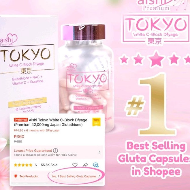 Aishi - TOKYO White C-Block Dfyage - Glutathione 60 Capsule - My Care Kits