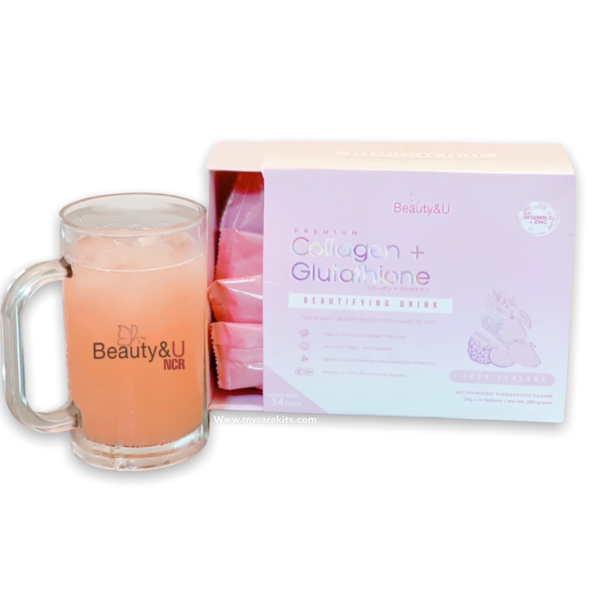 Beauty&U Premium Collagen Glutathione Beautifying Drink with Vitamin C and Zinc - 14 sachets
