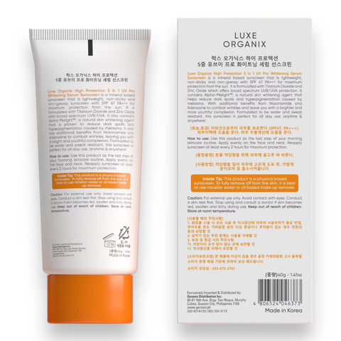 Luxe Organix 5in1 UV Pro Whitening Serum Sunscreen SPF 47 PA+++ 40mL ( Orange )