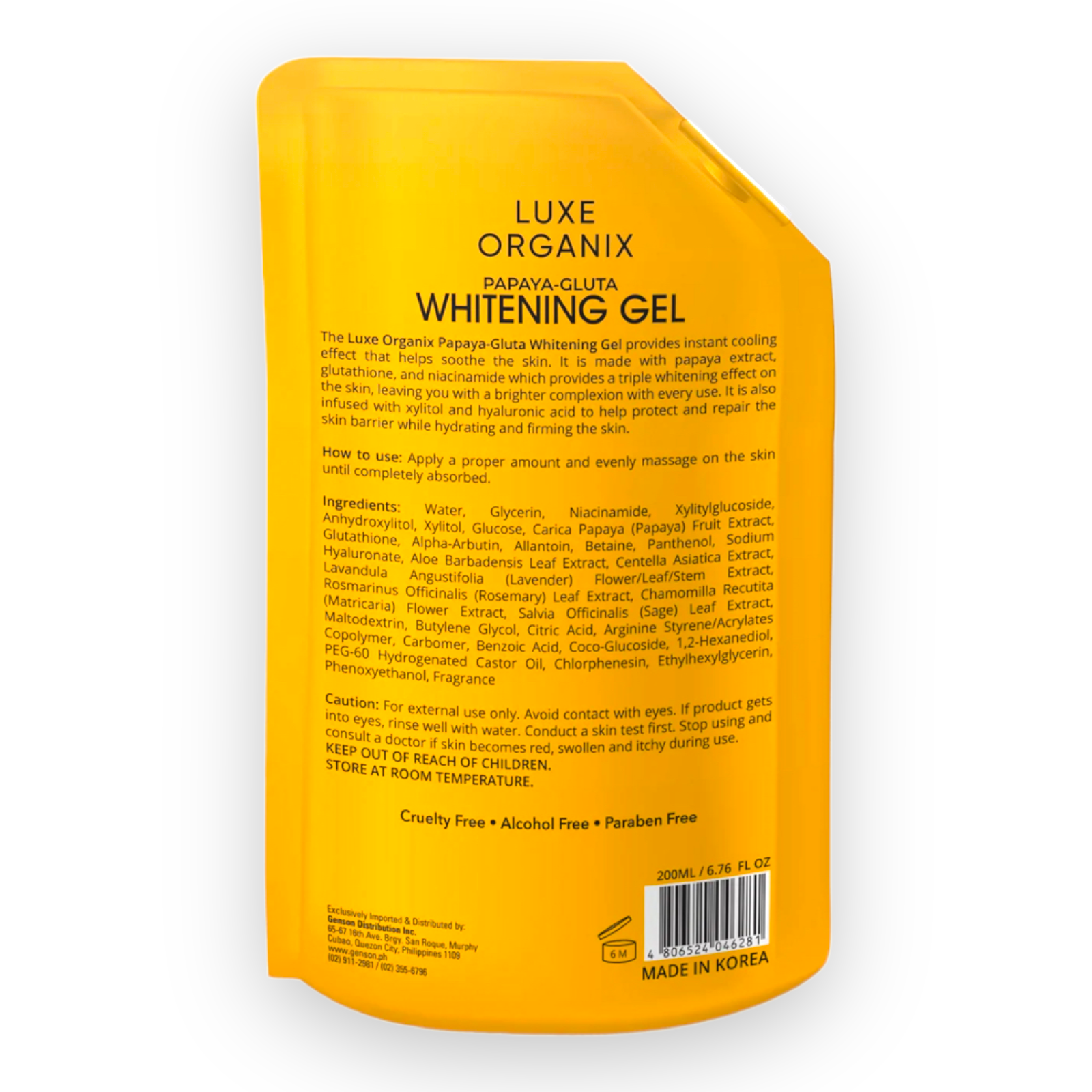 Luxe Organix - Papaya GLUta Whitening Gel - Triple Serum Boost - 10X Glow Cooling Hyaluronic - 200ml - My Care Kits