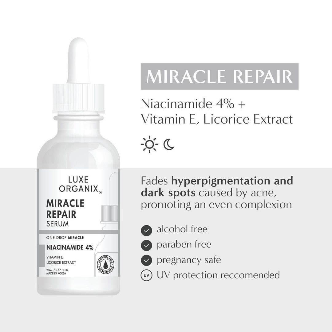 Luxe Organix Miracle Repair Serum Niacinamide 4% + Vitamin E | 30ml - My Care Kits
