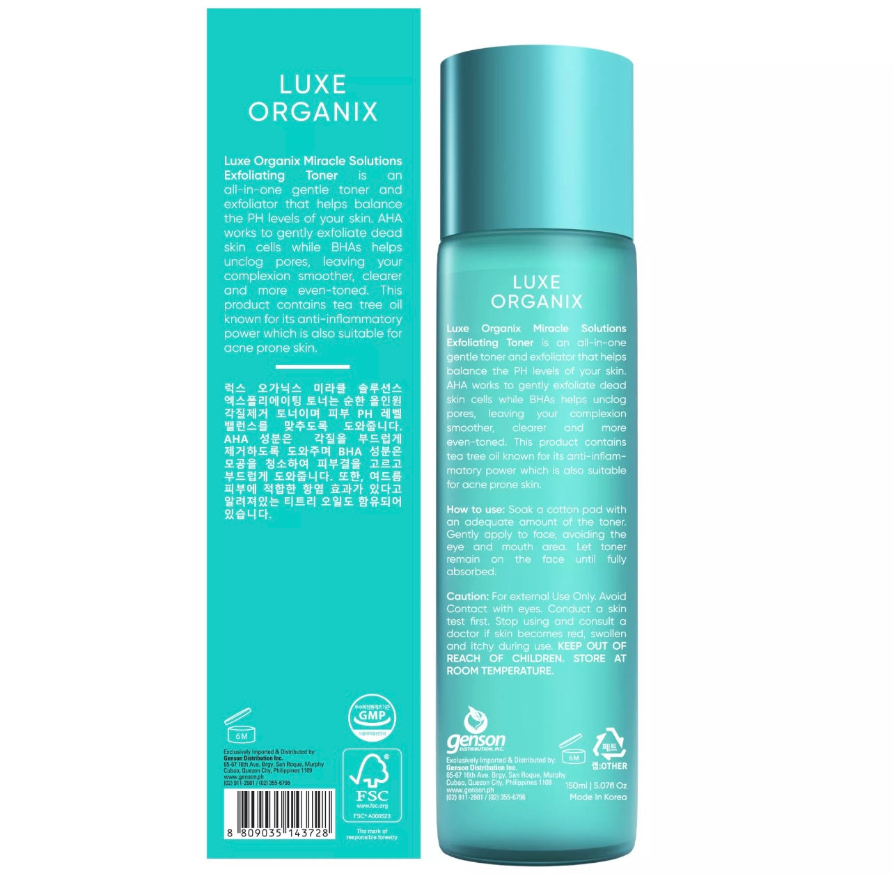 Luxe Organix Miracle Solutions Exfoliating Toner - AHA BHA Tea Tree Extract 150ml - My Care Kits