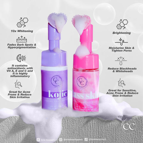 Cris Cosmetics - GLASS SKIN Facial Foaming Wash 100 ml - ( pink bottle )