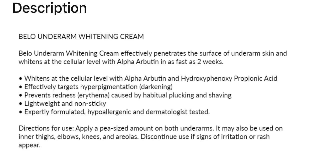 Belo Underarm Whitening Cream 40g - My Care Kits